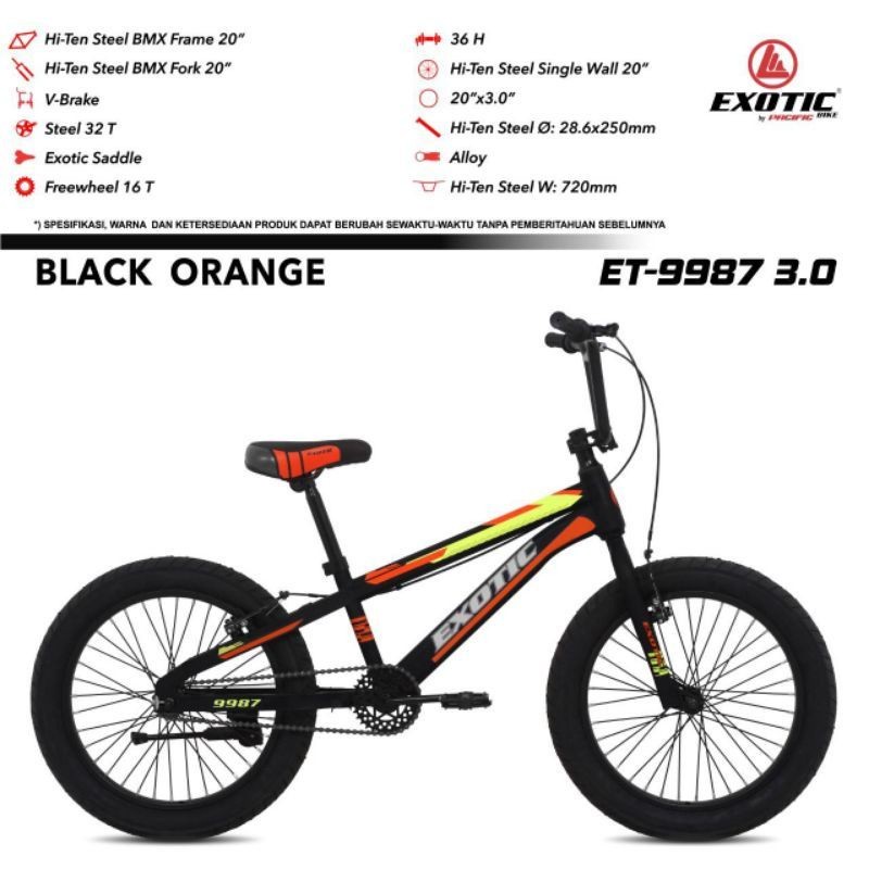 Sepeda Anak Bmx 20 Inch Exotic Et 9987 New Steel Hi-Ten Ban Jumbo 3.0 Murah Asli Original