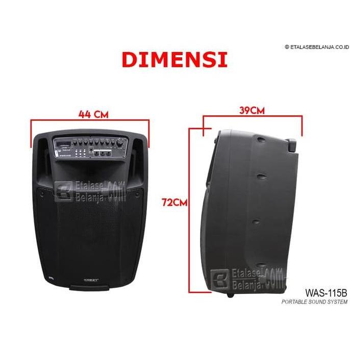 Promo Krezt Was-115B - 15 Inch Portable Bluetooth Sound System Amplifier Cod