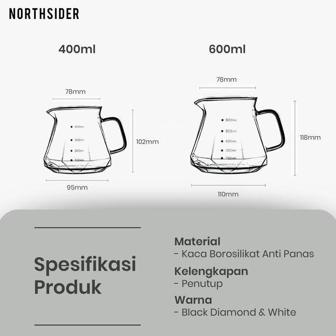 Maschera- V60 Coffee Server Kopi 400Ml & 600Ml Diamond Shape With Lid