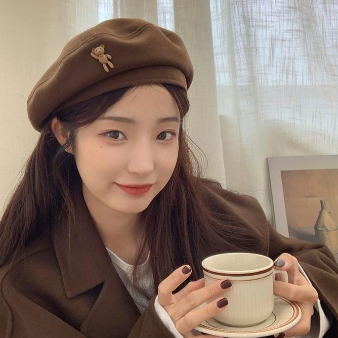 BH-07 topi beret baret bear charm beruang lucu retro korea