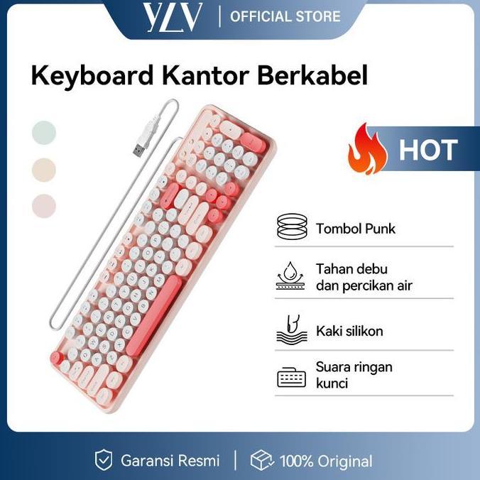 rohimjanuari - ylv keyboard gaming cantik k54 mekanikal 98 key untuk pc laptop warna pink putih rose
