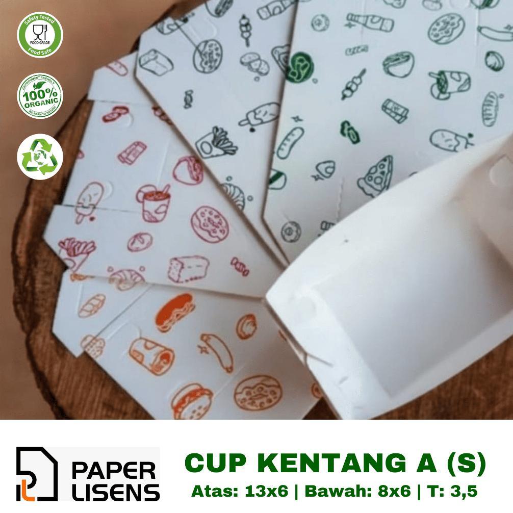 (100Pcs) Cup Kentang A (Small) Motif / Kotak Cup Kentang / Food Paper Tray / Kotak Toast / Kotak Sna