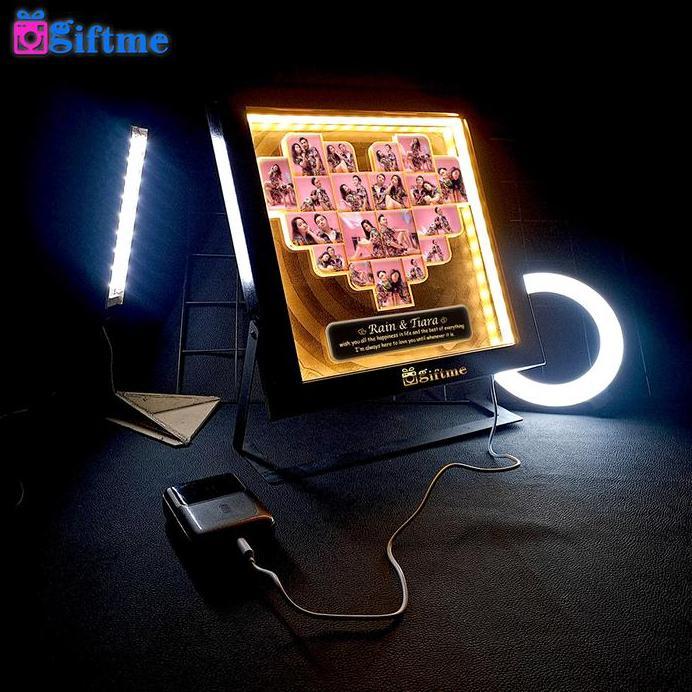 GIFTME Bingkai 3D 8R Custom LED Stand Besi | Kolase Foto Love - Kado Ultah Cewek Hadiah Anniversary