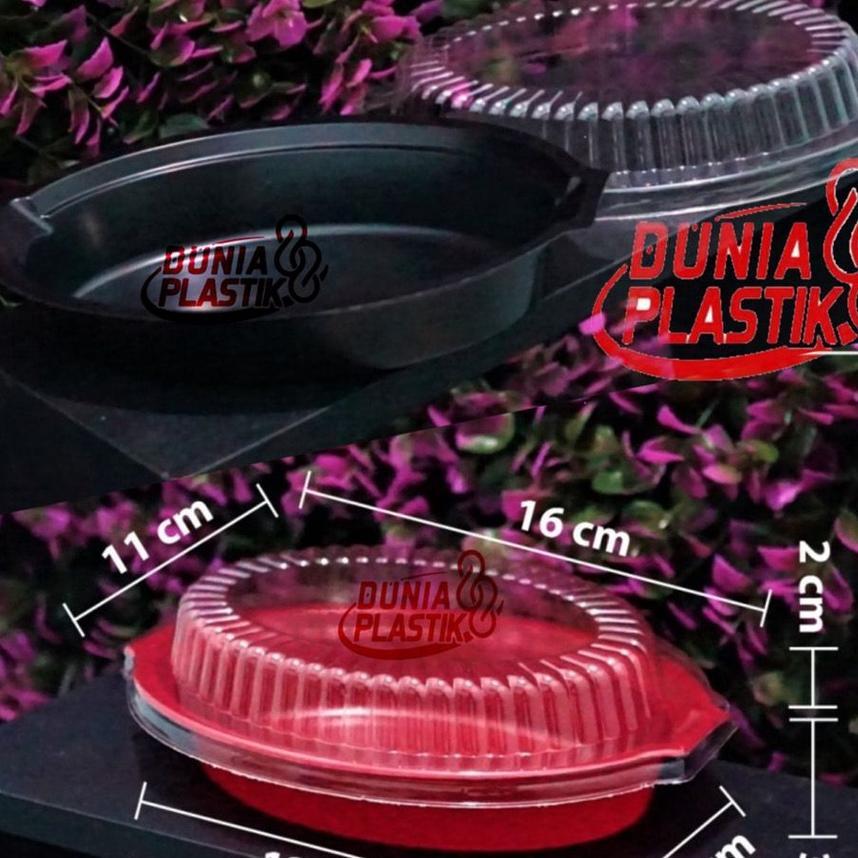 Isi 50Pcs Tray Spaghetti Mika Oval Box Makanan Warna Hitam & Merah + Tutup