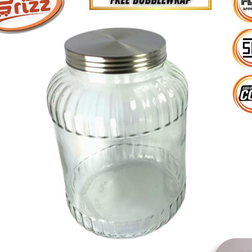 Toples Wadah Tempat Penyimpanan Makanan Snack Kerupuk Toples Kaca Tp5 Xl Tutup Stainless Steel | Top