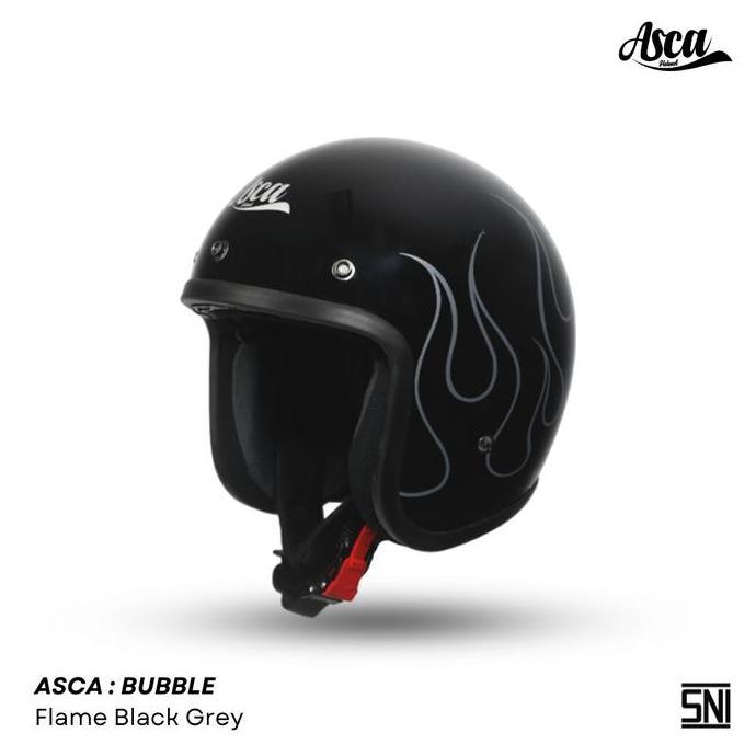 Helm Asca Bubble Flame Black Grey Helm Retro Helm Bogo Asca