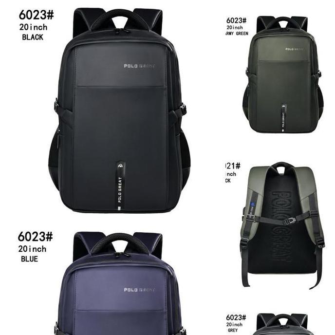 NEW POLO GREAT TAS RANSEL JUMBO 20 INCH ANTI AIR WATERPROOF PRIA WANITA BACKPACK HITAM TRAVEL ORI