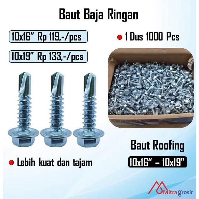 LVIKOM_ - 1 DUS BAUT BAJA RINGAN / BAUT SKRUP BAJA RINGAN 10X16 10X19 TERMURAH 1000 PCS MILD STEEL B
