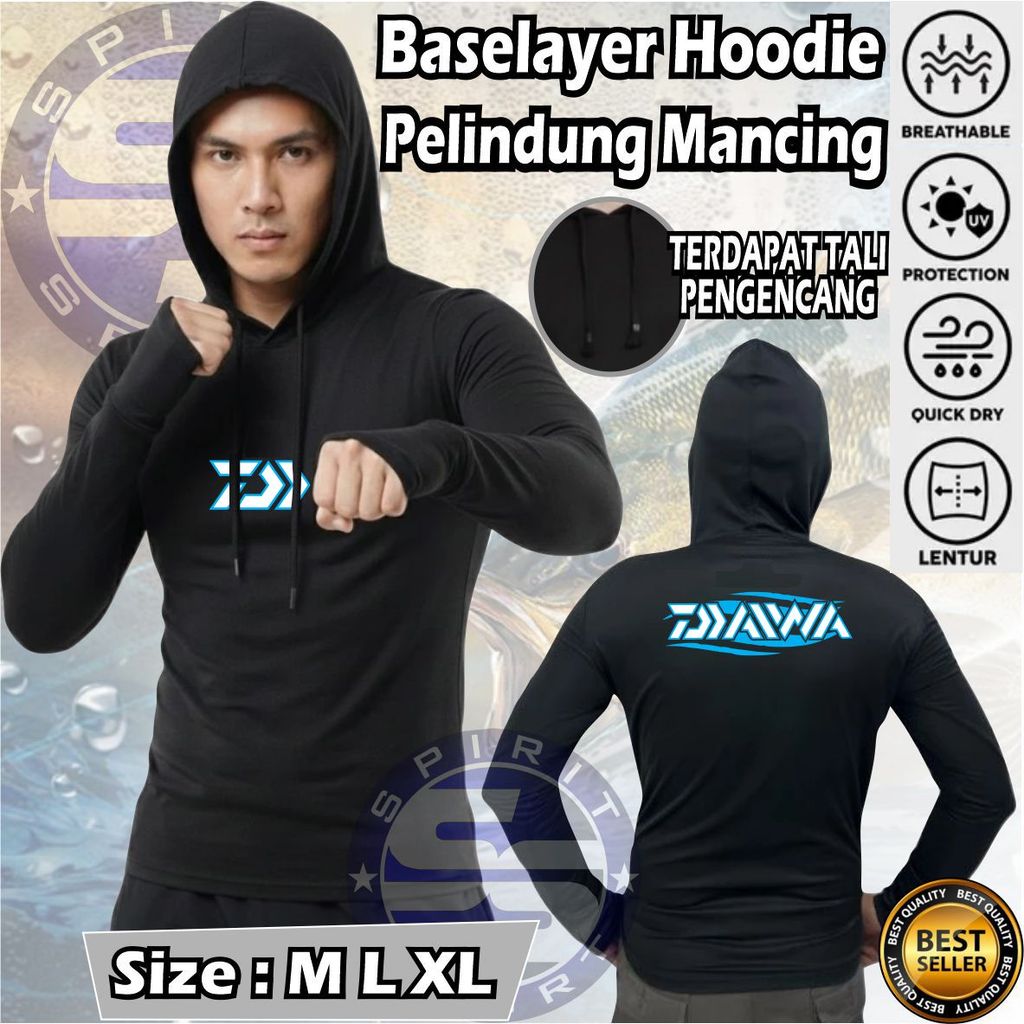 Pakaian Mancing Baselayer Hoodie Daiwa Pelindung Outdoor Fishing Manset Hoodie Lengan Panjang