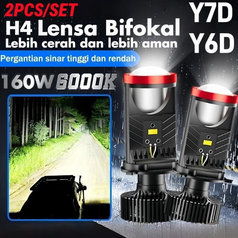 2 Buah Mini Projie Y7D Y6D H4 LED 50/60Watt Super Terang Dengan Kipas Lensa Cahaya Mobil Motor DISKO
