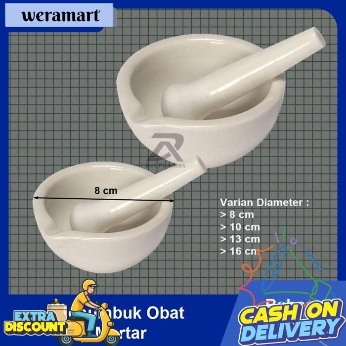 Mortar Alat Penumbuk Penggerus Obat Keramik Porselen Pestle Lumpang Alu Diameter 8 Cm, 10 Cm, 13 Cm,