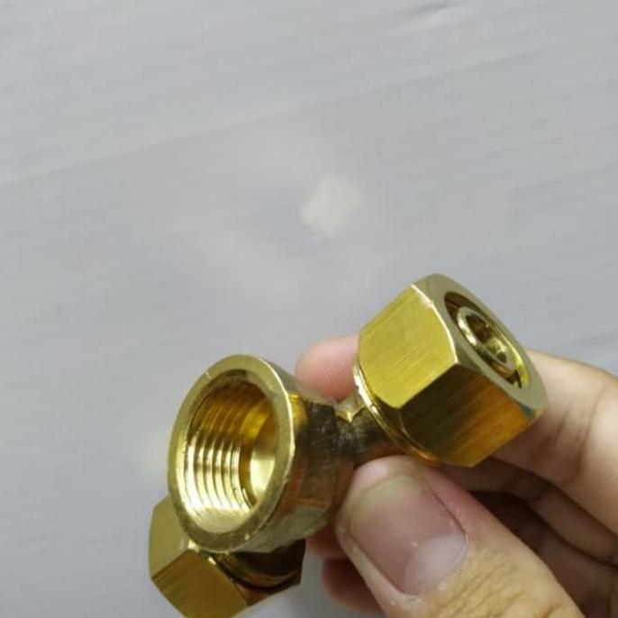 sambungan pipa air panas T Tee sambung drat dalam 1/2 inci kuningan