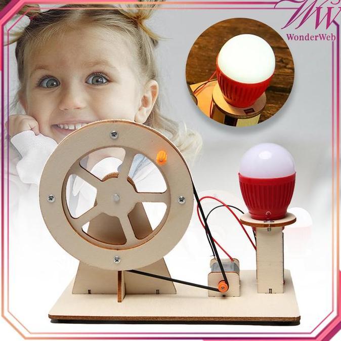 1set DIY Mainan Generator Kayu Mainan Generator Bohlam Mainan Rakitan Generator Mainan Edukasi Gener