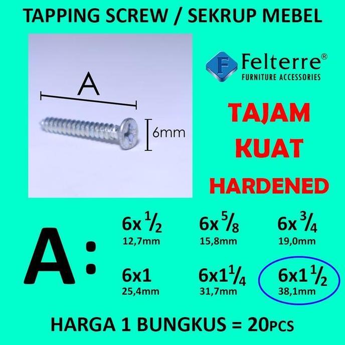 6 x11/2in=20 MOONLION/ FELTERRE TAPING SCREW SKRUP SEKRUP ALUMINIUM