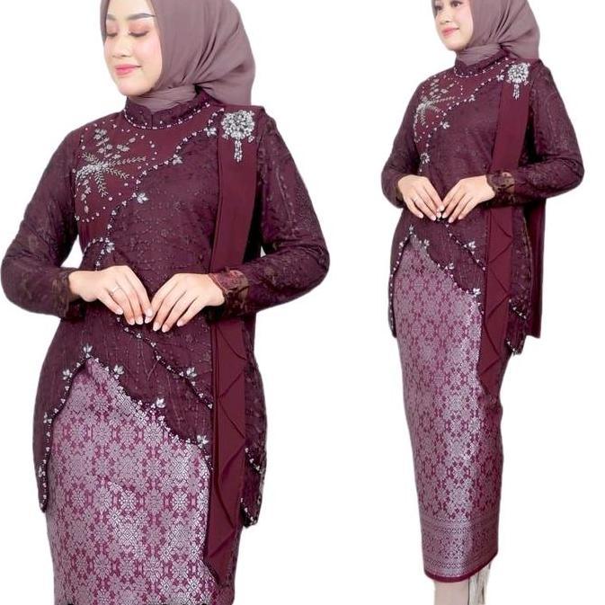 Kebaya Modern Wanita Mewah dengan Payet dan Selendang - Atasan,Wisuda, Remaja, Baju, Dress, Hitam, P