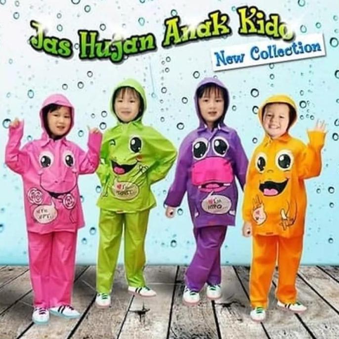Mantel Mantol Jas Hujan Anak PAUD TK SD Cewek Cowok Setelan Baju Celana Indoplast Kido Umur 4-7 Tahu