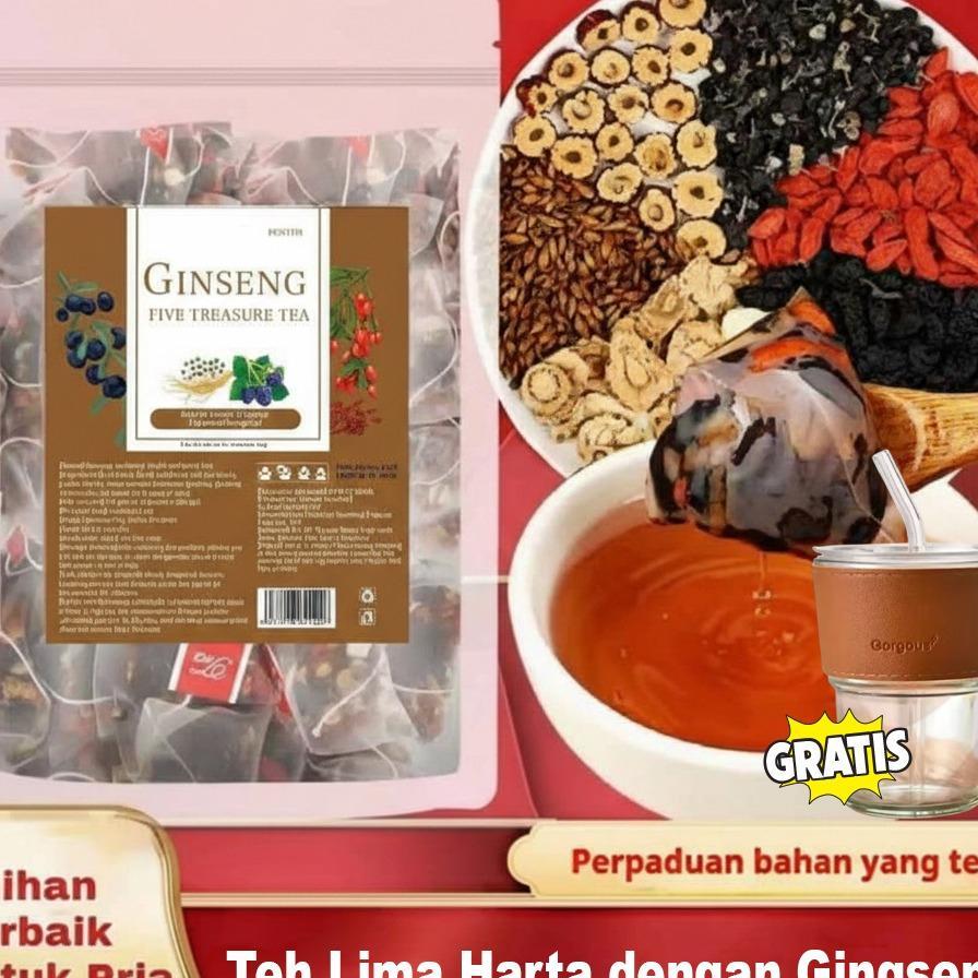 [Beli 1 Gratis 1] Teh Lima Harta Dengan Ginseng 5G X 25Pcs Halal/ Bottle Teh Herbal Penguat Ginjal P