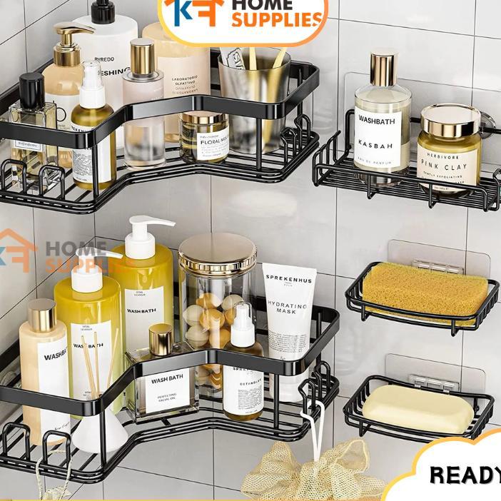 Kf Rak Sudut Kamar Mandi Jumbo 1 Set Tempel Dinding Serbaguna Free Perekat / Rak Kamar Mandi Tempel 