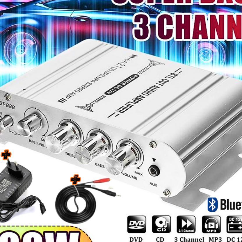 Claite Amplifier Ampli Mini Karaoke Rumahan Super Bass12 Volt  Hifi Stereo Treble Booster Set Lengka