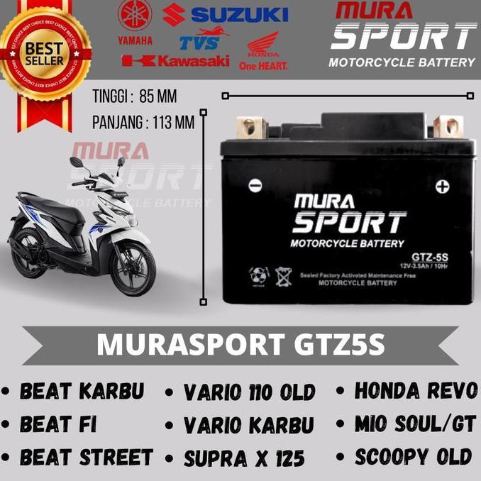 NEW AKI MOTOR BEAT FI, BEAT KARBU, BEAT STREET, BEAT POP MURASPORT GTZ5S 12V 3.5AH ORI