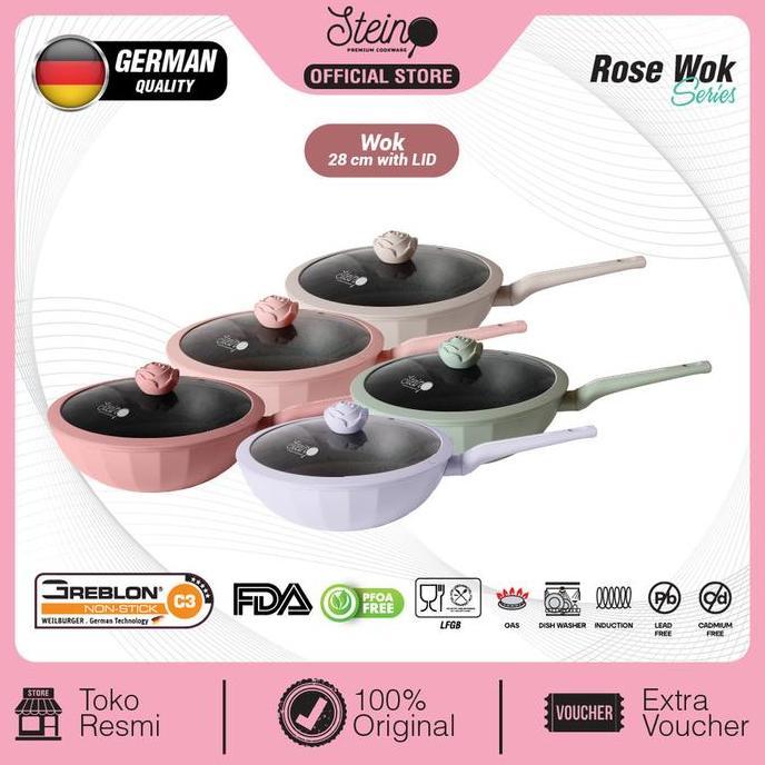 Steincookware Glamour Rose Series Wok Pan 28cm Anti Lengket German