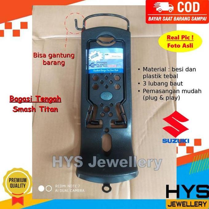 HYS Bagasi Tengah SMASH Titan - Penjepit dan Gantung Barang Variasi Aksesoris Motor SUZUKI Bahan Bes
