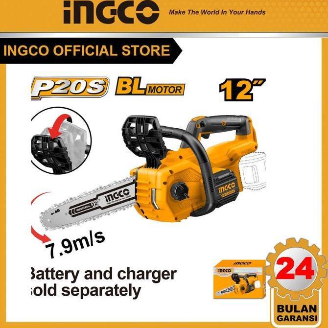 Mesin Gergaji Chainsaw Cordless 20V Brushless 12" Ingco Cgsli20128