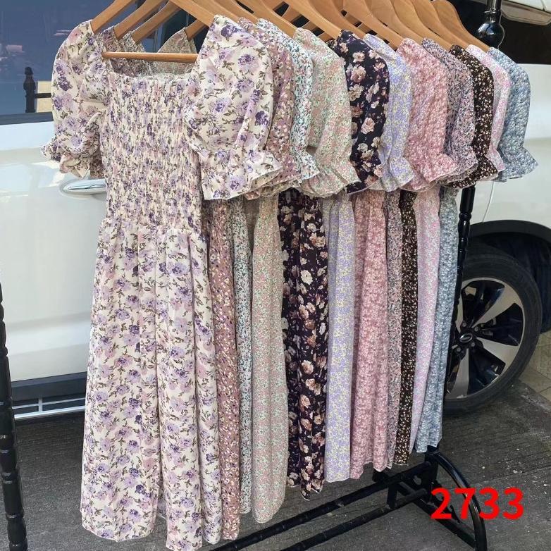 MOOGU - DRESS bunga lengan pendek wanita korea midi dress / dres
