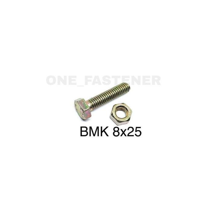 50 pcs Baut Mur M8x25 Kuning BMK 8mm Panjang 2.5cm Kunci 12 M8 8x25