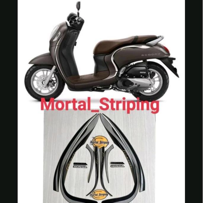 STICKER FULL SET STRIPING LIS LIST BODY MOTOR SCOOPY FI STYLISH NEW TAHUN 2021 2022 ABU ABU STANDAR