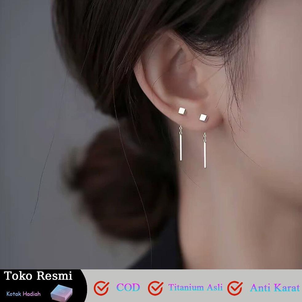 Anting-Anting Stud Wanita Gaya Korea Anting-Anting Stud Kubik Perak Sterlin 925 Anti Karat