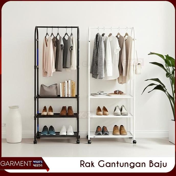 ESPRIZO Rak Gantungan Baju Sepatu Portable 2 3 Susun Free Roda Penyimanan Tas Praktis MInimalis Mode