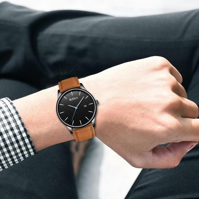Cloknlok- Biden Jam Tangan Pria Kalender Bisnis Tali Kulit Jam Tangan Cowok