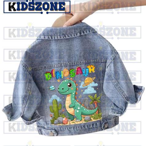 HOT PRODUCT JAKET JEANS ANAK KARAKTER DINOSAURUS SNOW BLUE & BLACK 1-7 TAHUN