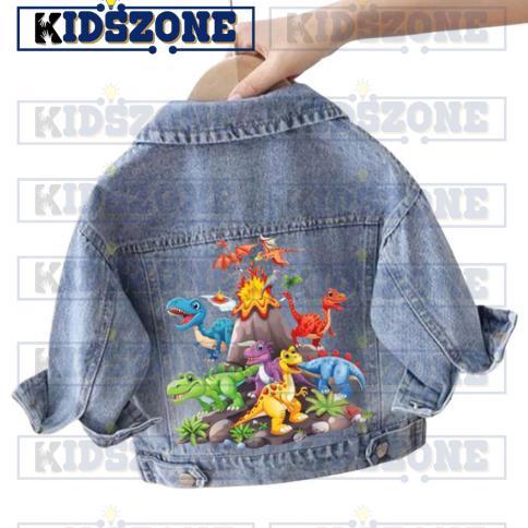 hot product jaket jeans anak karakter dinosaurus snow blue & black 1-7 tahun