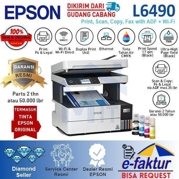 PRINTER EPSON L6490 L 6490 L-6490 DUPLEX PRINT, WIFI, PIGMENT ORIGINAL DAN TERPERCAYA