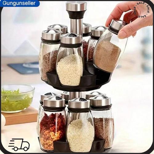 Rempah Bumbu Set Tempat Botol Bumbu 7In1 Rak Bumbu Putar Wadah Bumbu Toples Tempat Bumbu Dapur Tempa
