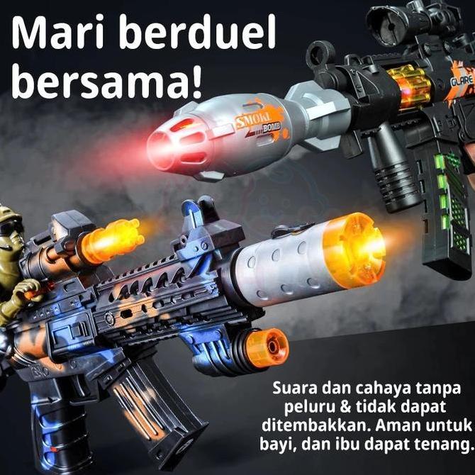 TERLARIS!! PISTOL MAINAN SERBU ELEKTRIK ANAK - SEMPROTAN, SUARA & CAHAYA, GETARAN ASAP REPLIKA REALI