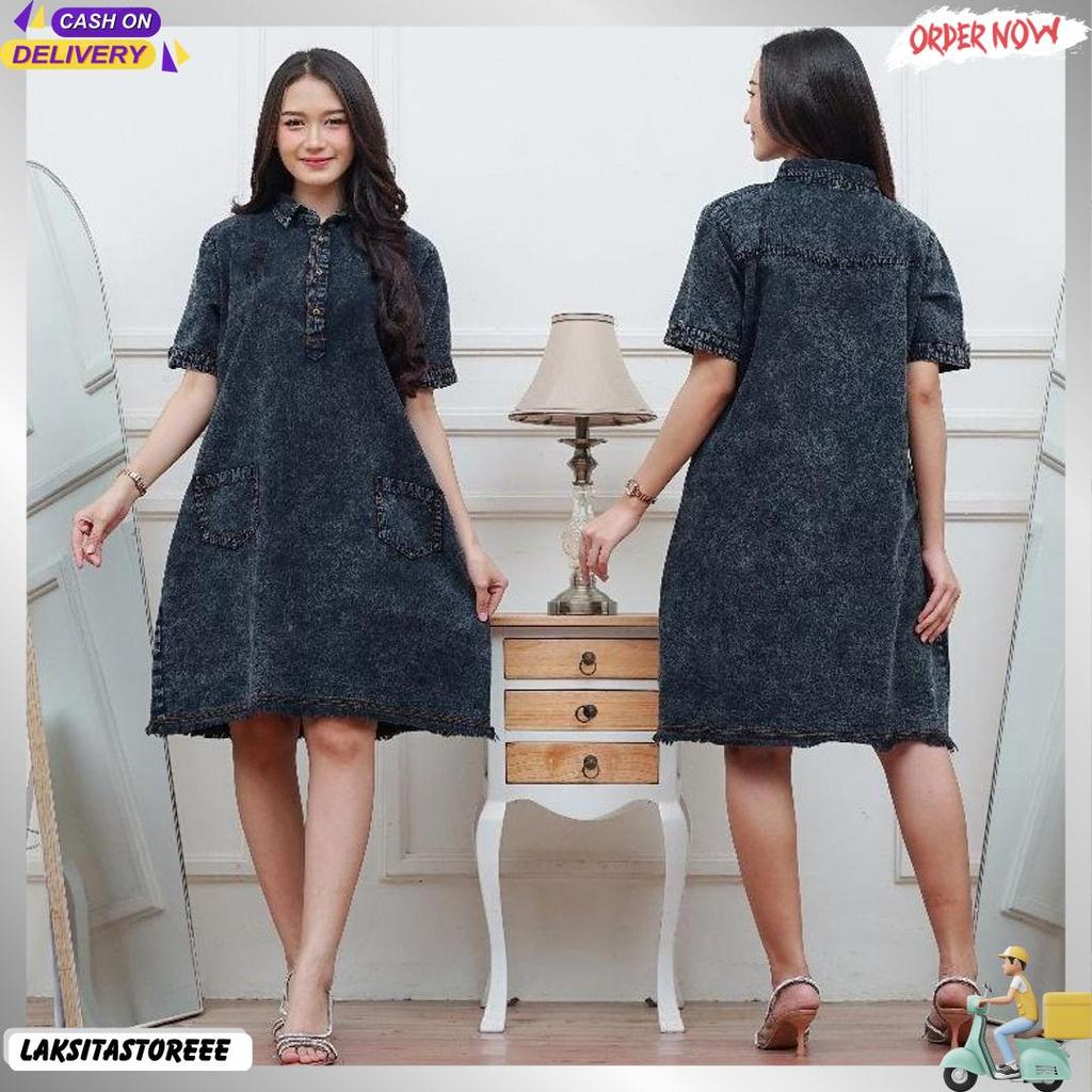 Tunik Jeans Wanita Dewasa Terbaru 2025 Kekinian Import Harga Murah Model Jumbo Bordir Ld 110,Ld 120 