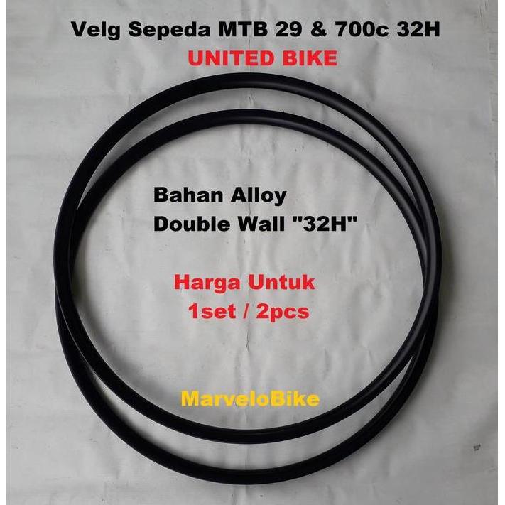 Rims Velg Sepeda MTB 29 Fixie RoadBike 700c 32 Hole FV Merk UNITED