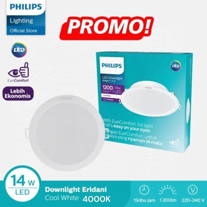 Ready Lampu Downlight Plafon LED Philips 14W 4000K PHILIPS Downlight ERIDANI 14 Watt 4000K Natural W