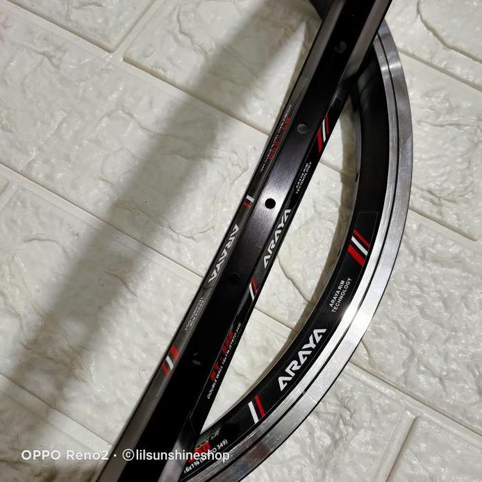 Rims Velg 16 Plus 16x1 3/8 ARAYA BT550 Lubang 28H ETRTO 349 Double Wall Brake Line Black CNC Sepeda 