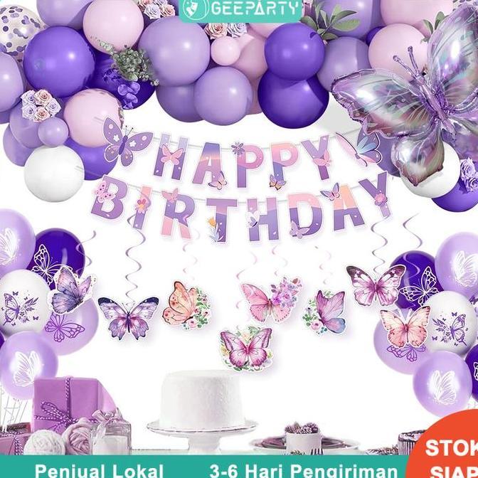 65 Pcs Set Lengkap Balon Kertas Warna Pastel Ungu Dan Putih Dengan Banner Spiral Untuk Dekorasi Pest