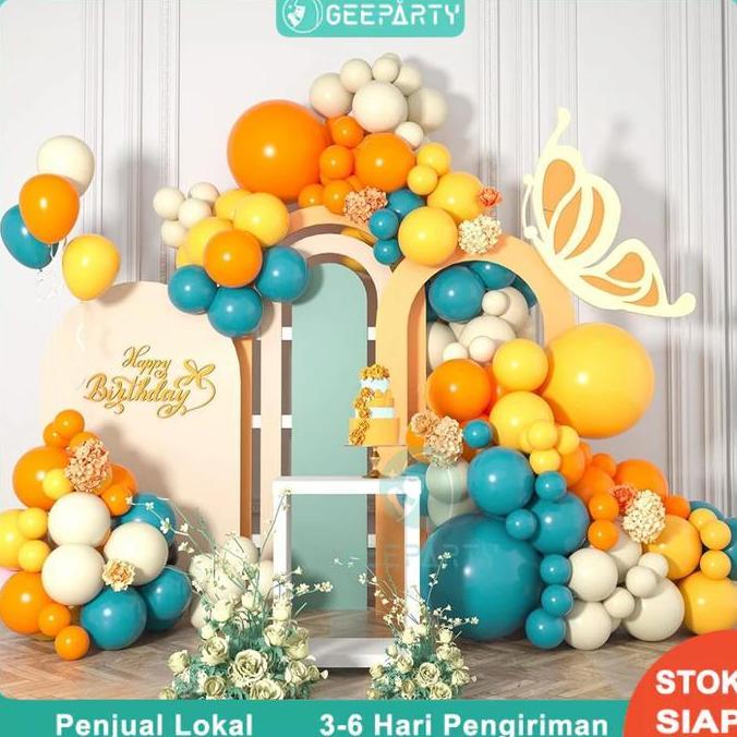 125 pcs Lemon Kuning Merak Biru Balon Balon Lengkungan Retro Lengkungan Untuk Dekorasi Pesta Ulang T