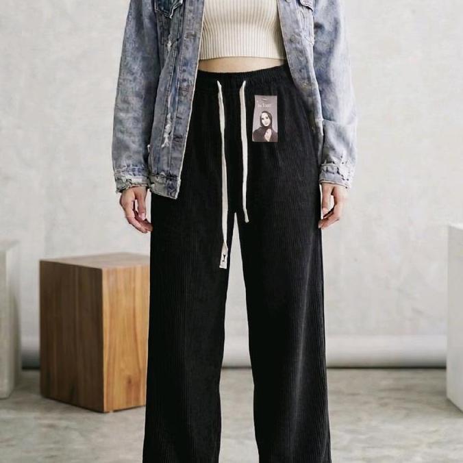Celana Kulot Corduroy Premium Wanita - High Waist Loose Pants Kodorai Salur Timbul PM