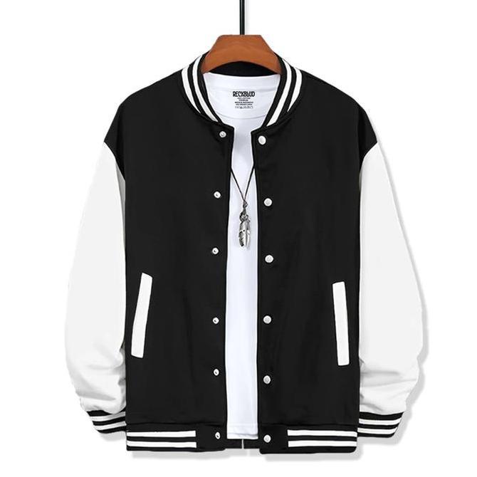 Reckblud - Jaket Varsity Baseball Kancing Polos Keren Unisex Hitam Krem jaket  varsity HM
