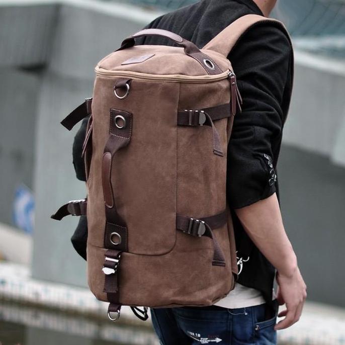 NEW TAS RANSEL PRIA KANVAS BESAR BARREL TAS TRAVELING PENDAKIAN GUNUNG ORI