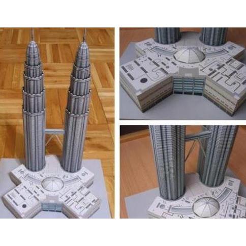 (Mainan Kertas) DIY Papercraft Lembar Pola Diorama Gedung Petronas