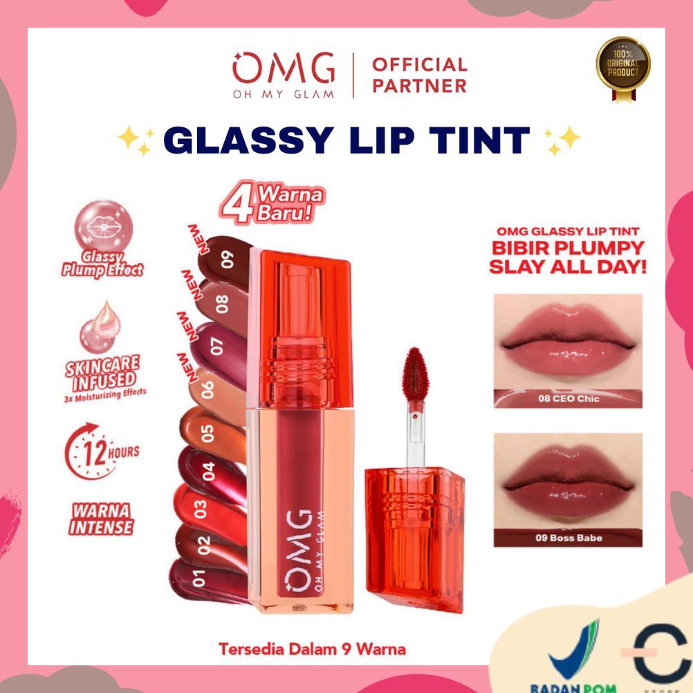 [Ori Bpom] Omg Oh My Glam Glassy Lip Tint 2G Lip Tint Warna Intense Tahan 12 Jam, Skincare Infused |