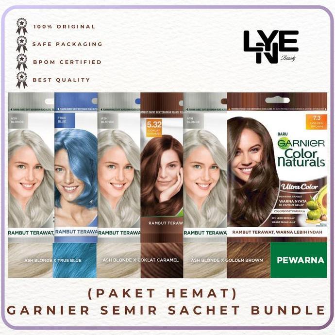 Tokowatishop - Garnier Semir Sachet Ash Blonde + Golden Brown / Coklat Caramel / True Blue ( Paket H